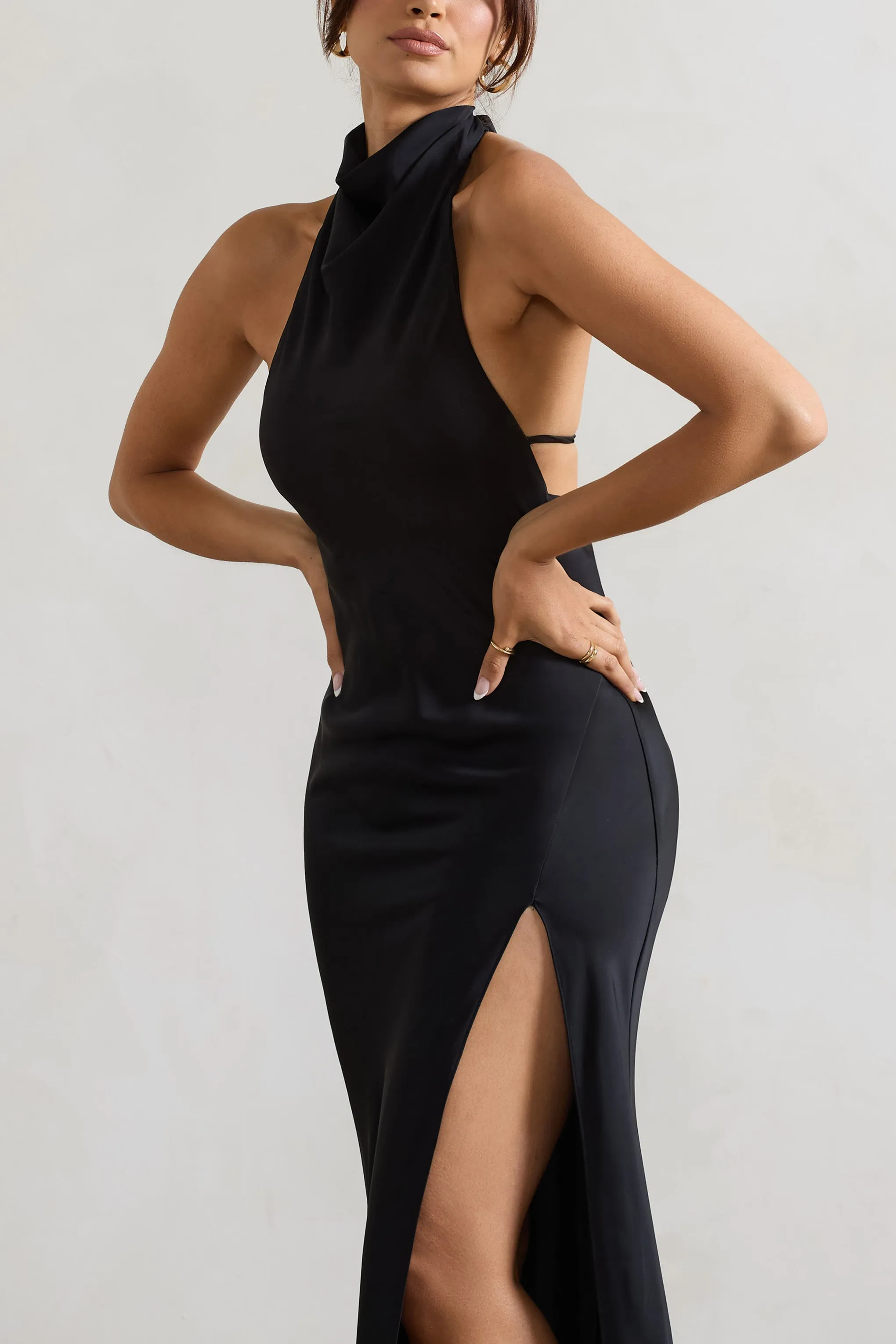 Priero | Black Cowl Halter-Neck Open Back Maxi Dress sold by Club L London product image thumbnail 3
