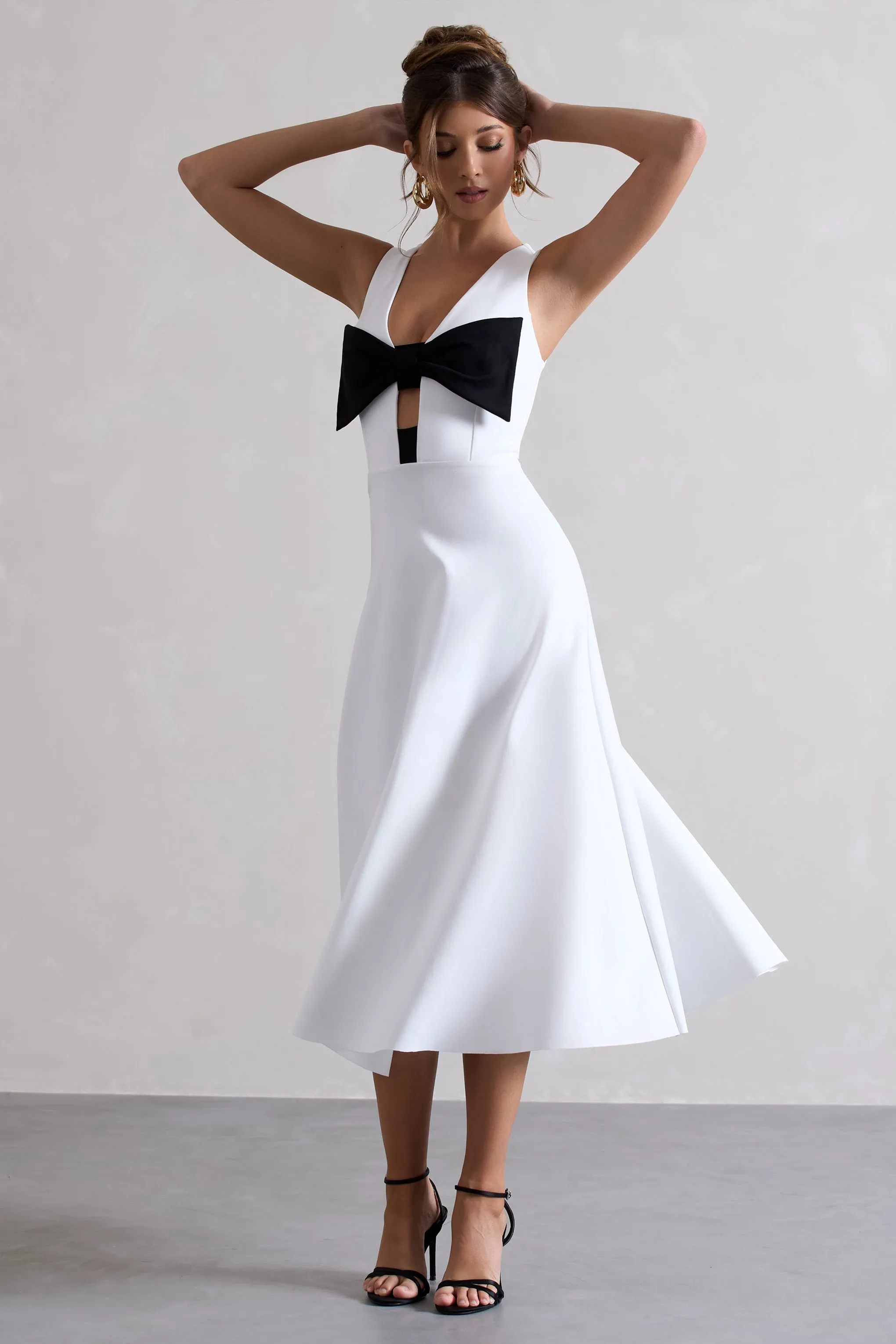 Primrose | White Plunge-Neck Midi Dress With Black Bow sold by Club L London product image thumbnail 4