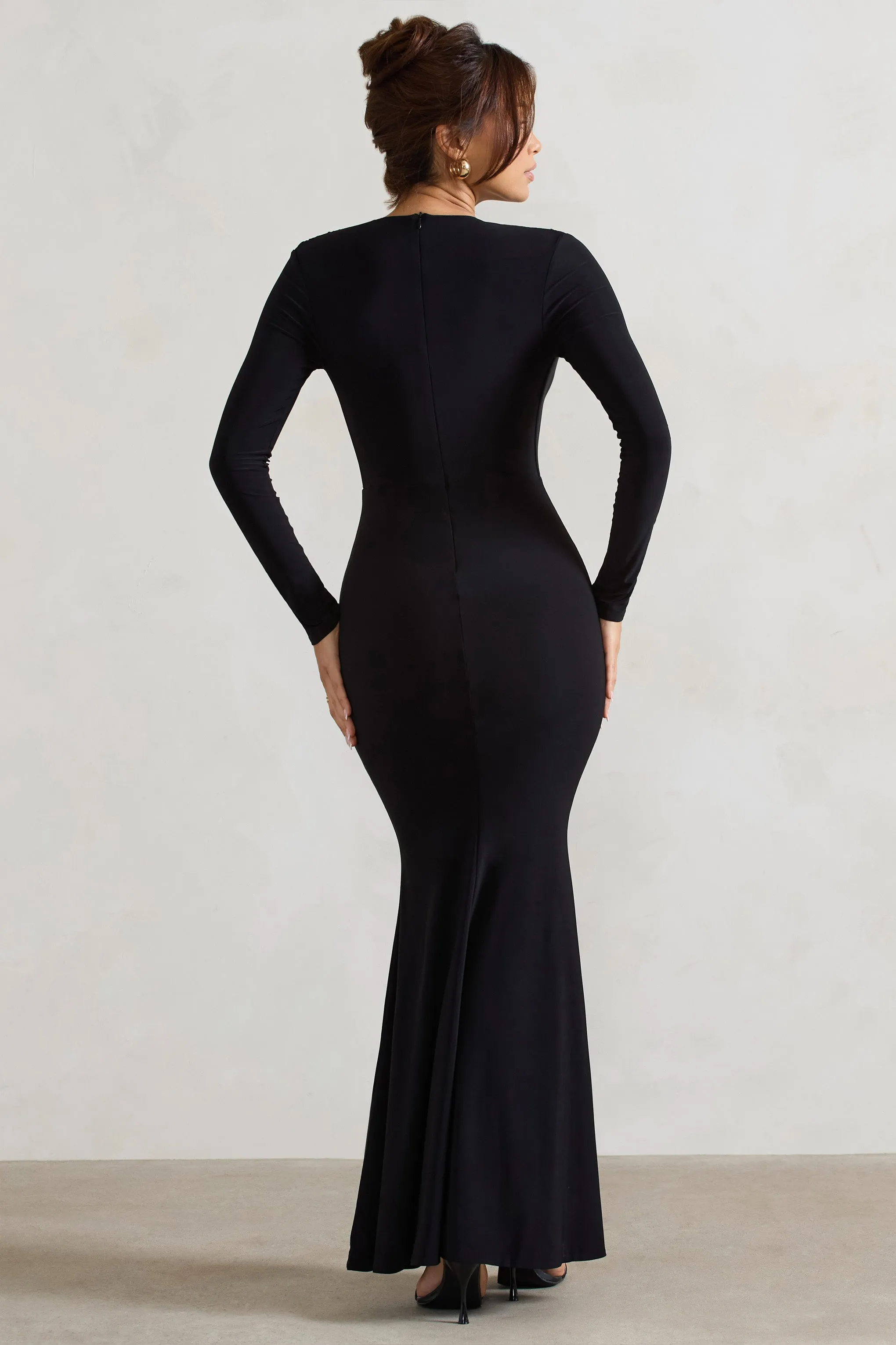 Heavy Heart | Black Cowl-Neck Long-Sleeve Maxi Dress sold by Club L London product image thumbnail 2