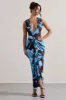 Santana | Floral Print Plunge-Neck Split Maxi Dress With Knot Detail sold by Club L London