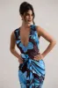 Santana | Floral Print Plunge-Neck Split Maxi Dress With Knot Detail sold by Club L London