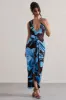Santana | Floral Print Plunge-Neck Split Maxi Dress With Knot Detail sold by Club L London