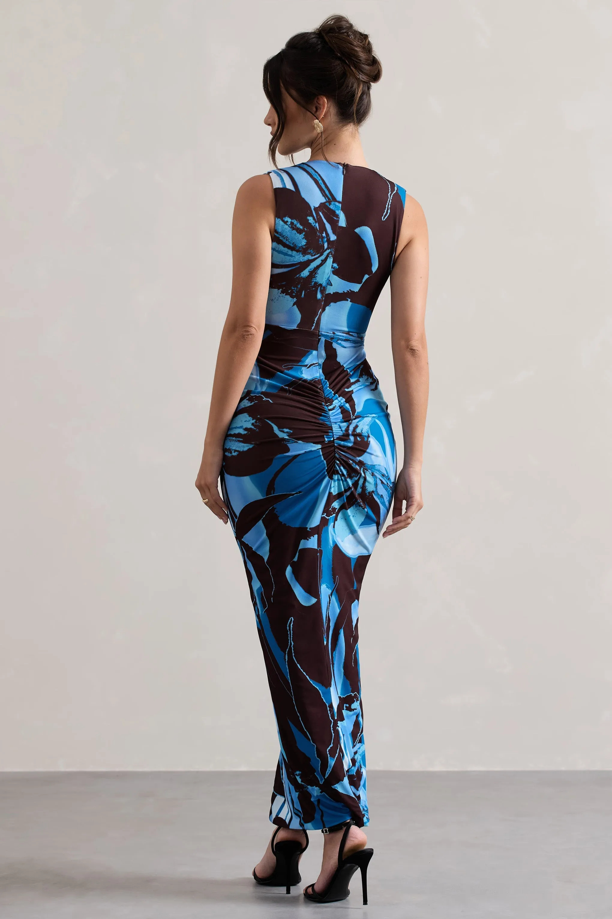 Santana | Floral Print Plunge-Neck Split Maxi Dress With Knot Detail sold by Club L London product image thumbnail 2