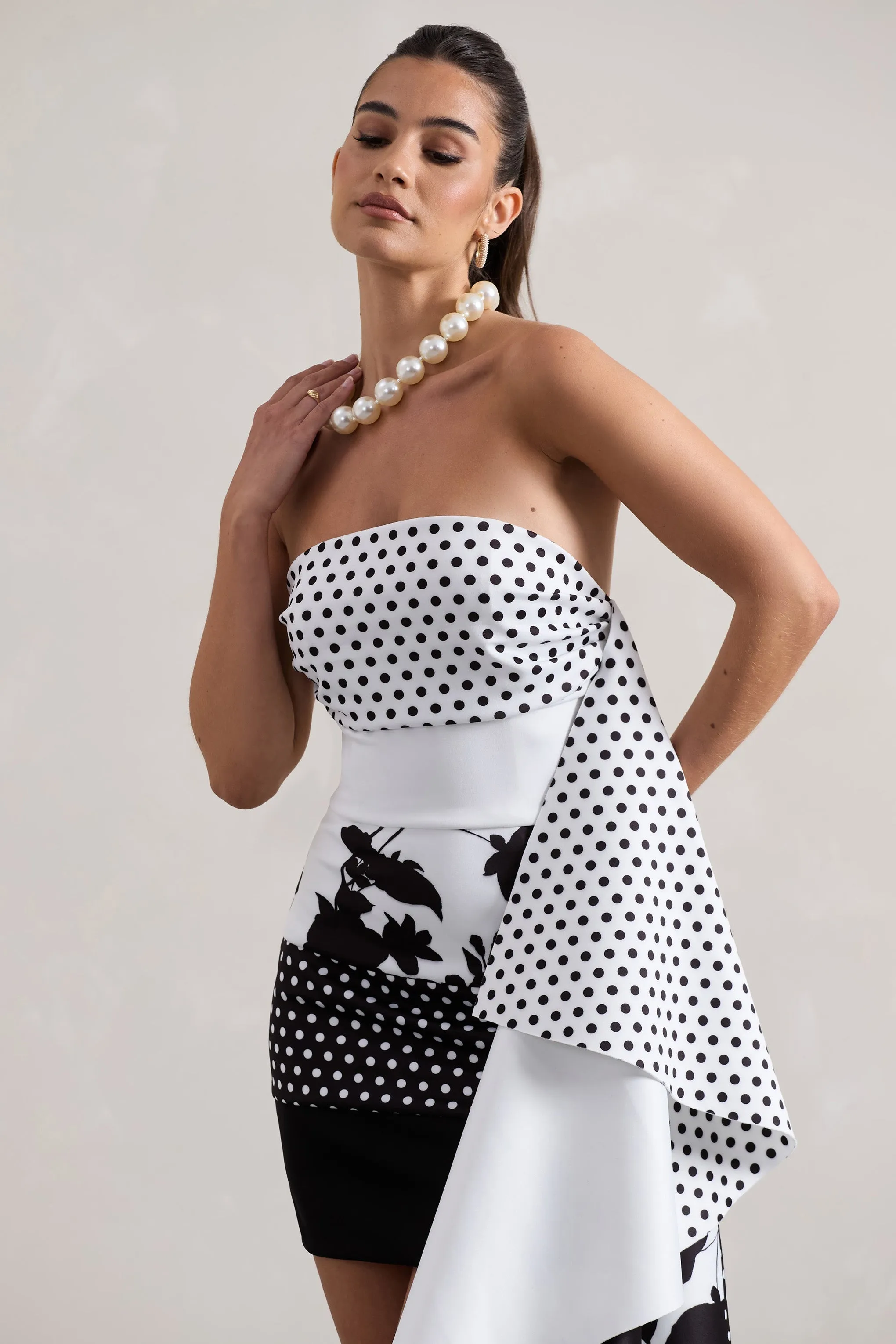 Variety | Multi Print Bandeau Mini Dress With Ruffled Side Drape sold by Club L London product image thumbnail 3