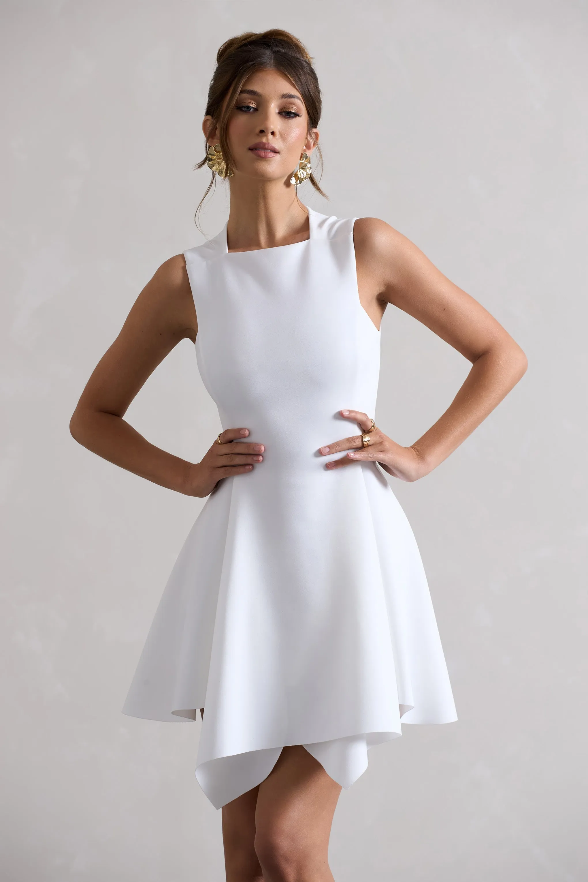 Scout | White Sleeveless Draped Hem Mini Dress sold by Club L London product image thumbnail 3