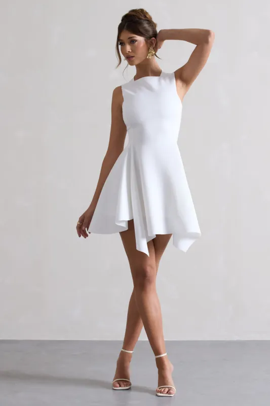 Scout | White Sleeveless Draped Hem Mini Dress sold by Club L London