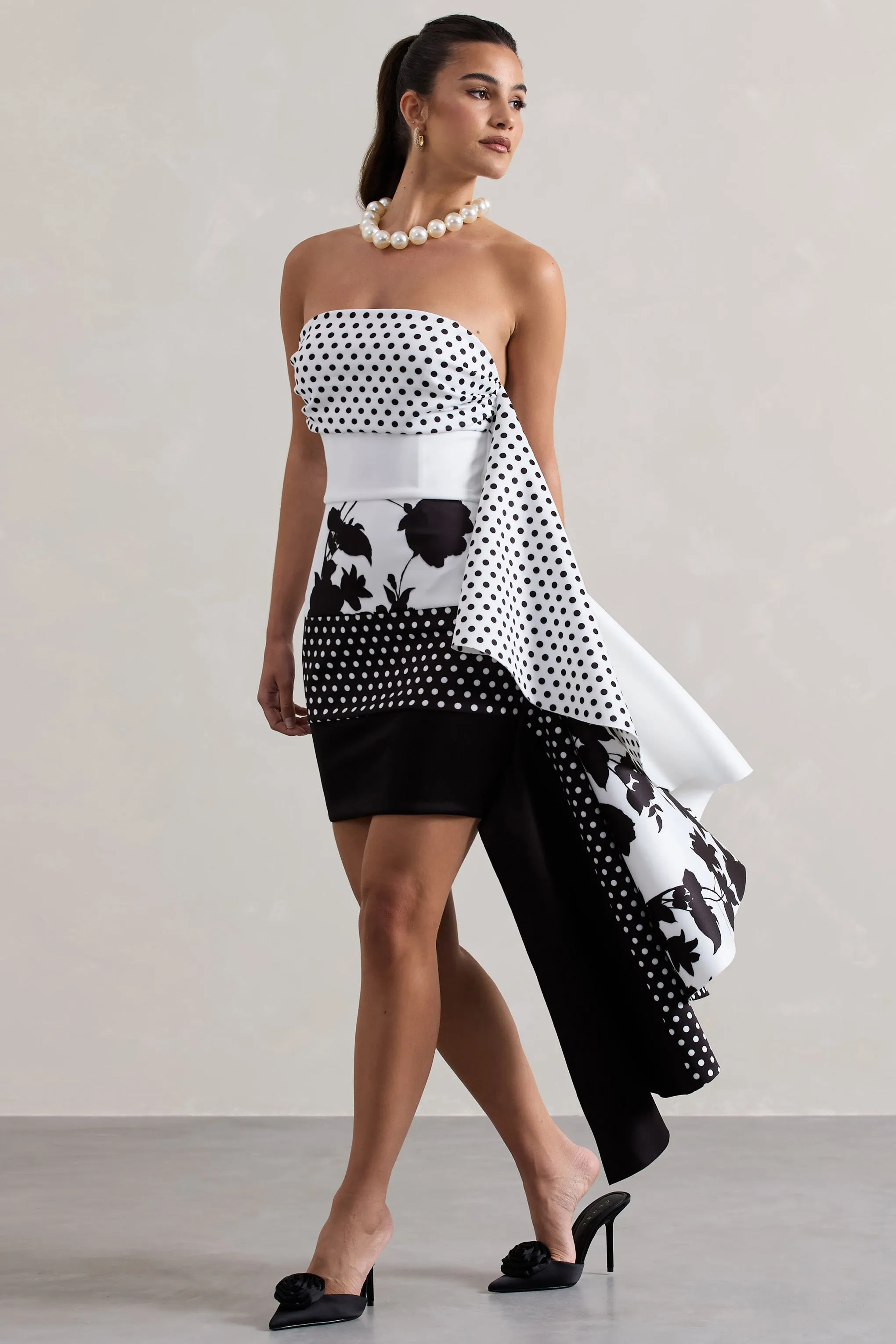 Variety | Multi Print Bandeau Mini Dress With Ruffled Side Drape sold by Club L London product image thumbnail 5