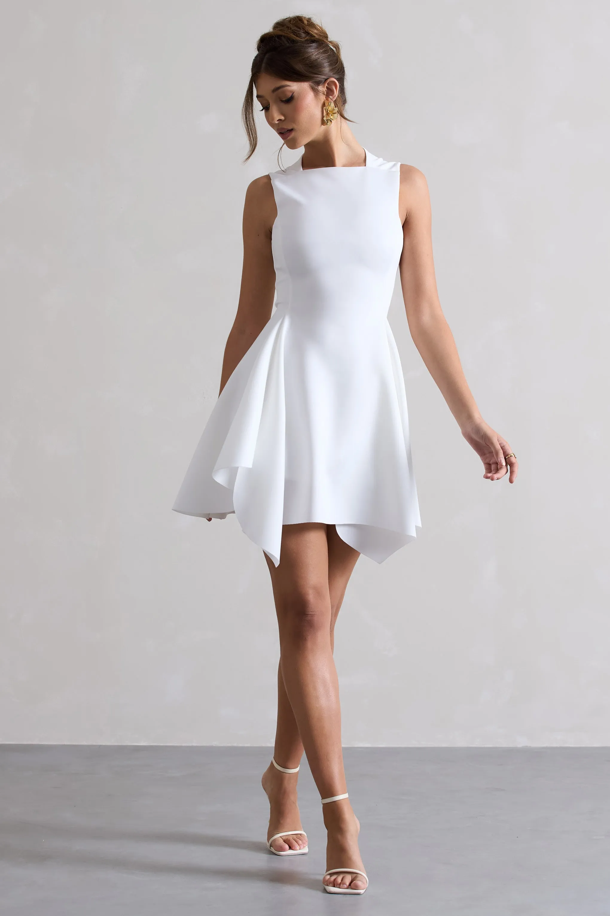 Scout | White Sleeveless Draped Hem Mini Dress sold by Club L London product image thumbnail 5