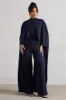 Indra | Navy High-Neck Wide-Leg Cape Jumpsuit sold by Club L London