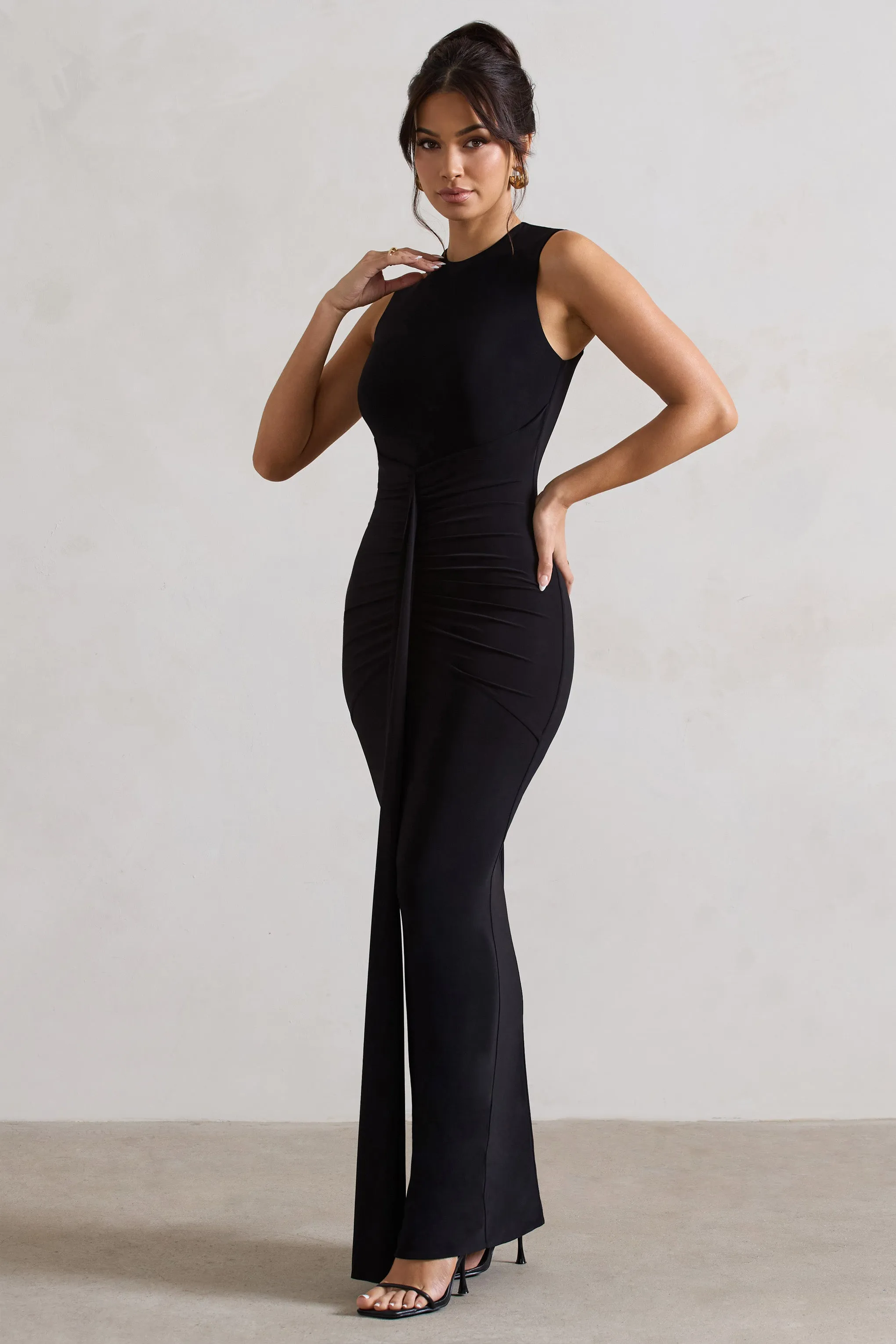 Alexa | Black High-Neck Gathered Maxi Dress With Drape sold by Club L London product image thumbnail 5