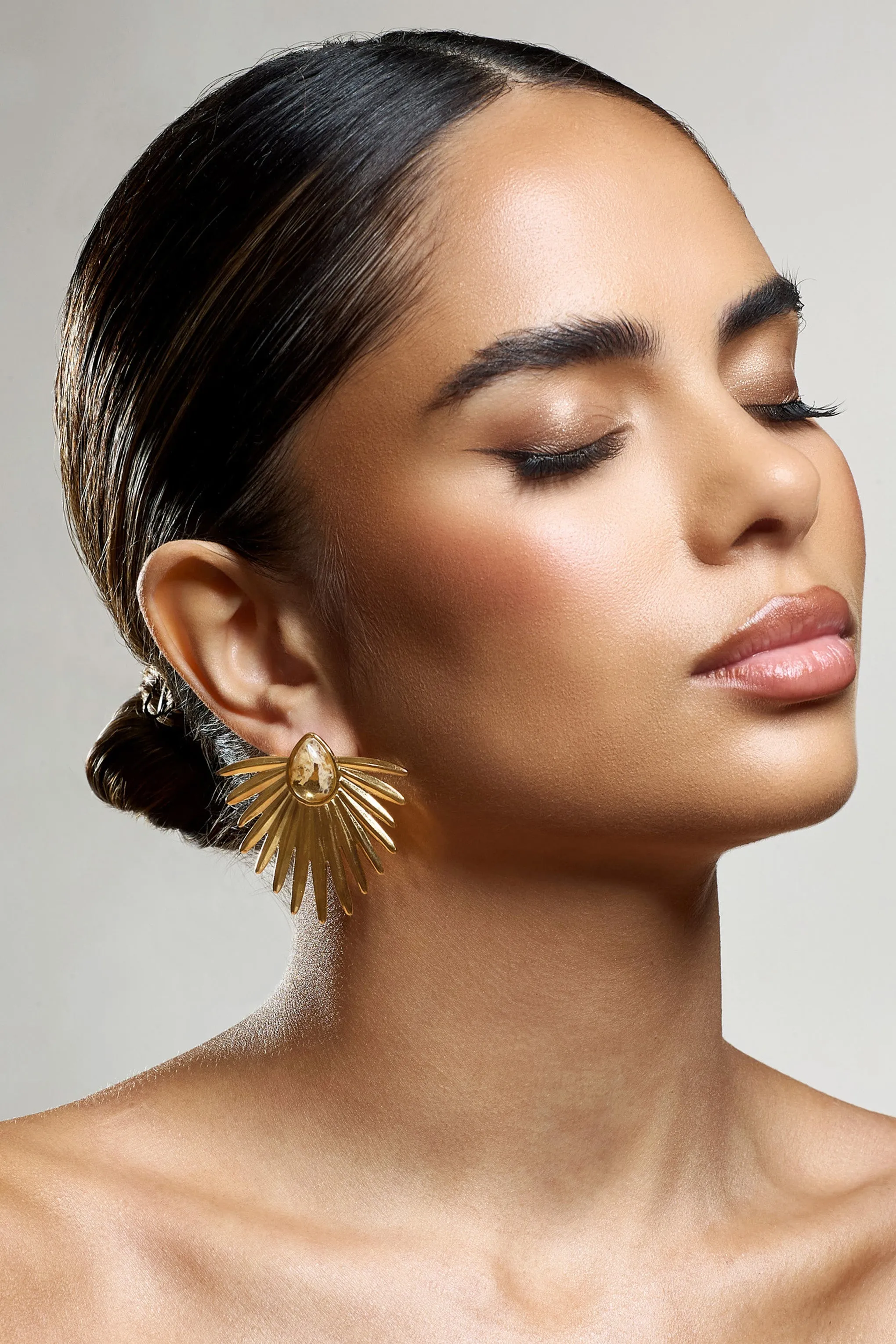 Emira | Gold Statement Earrings With Pendant sold by Club L London