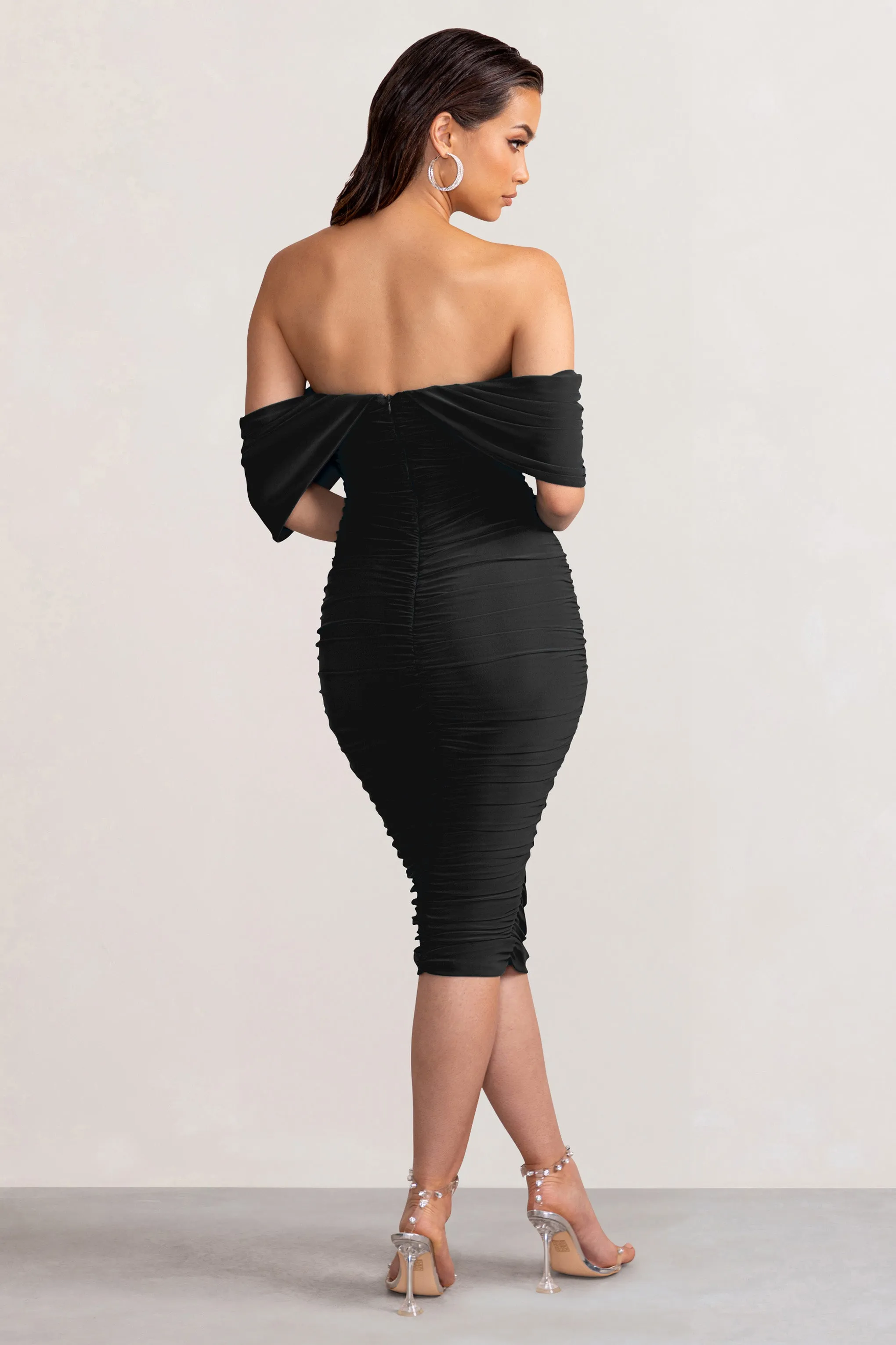 Love Me | Black Off The Shoulders Ruched Midi Dress sold by Club L London product image thumbnail 2