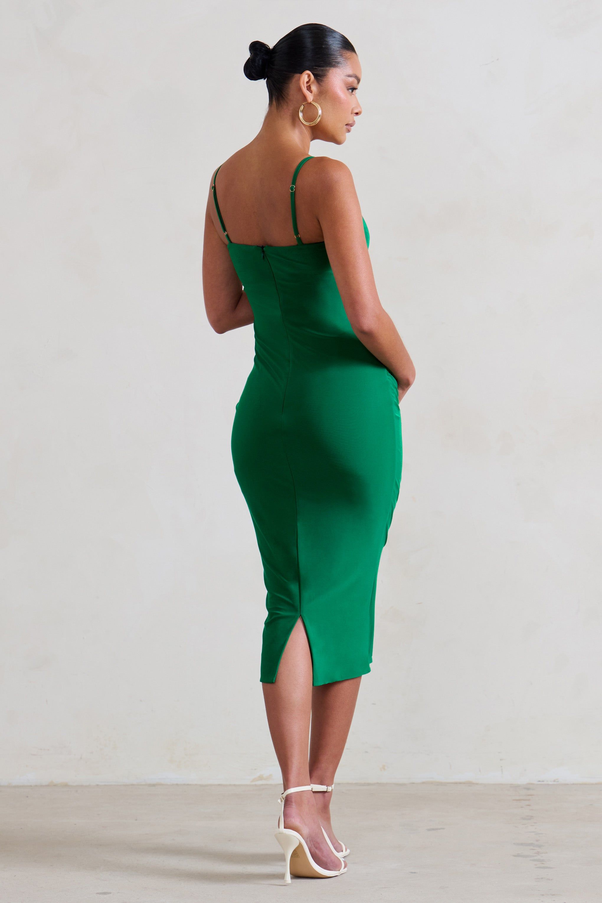 Raquel | Green Maternity Cami Midi Dress With Split sold by Club L London product image thumbnail 2
