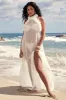 Naelya | White Chiffon Halter-Neck Maxi Dress With Corsages sold by Club L London