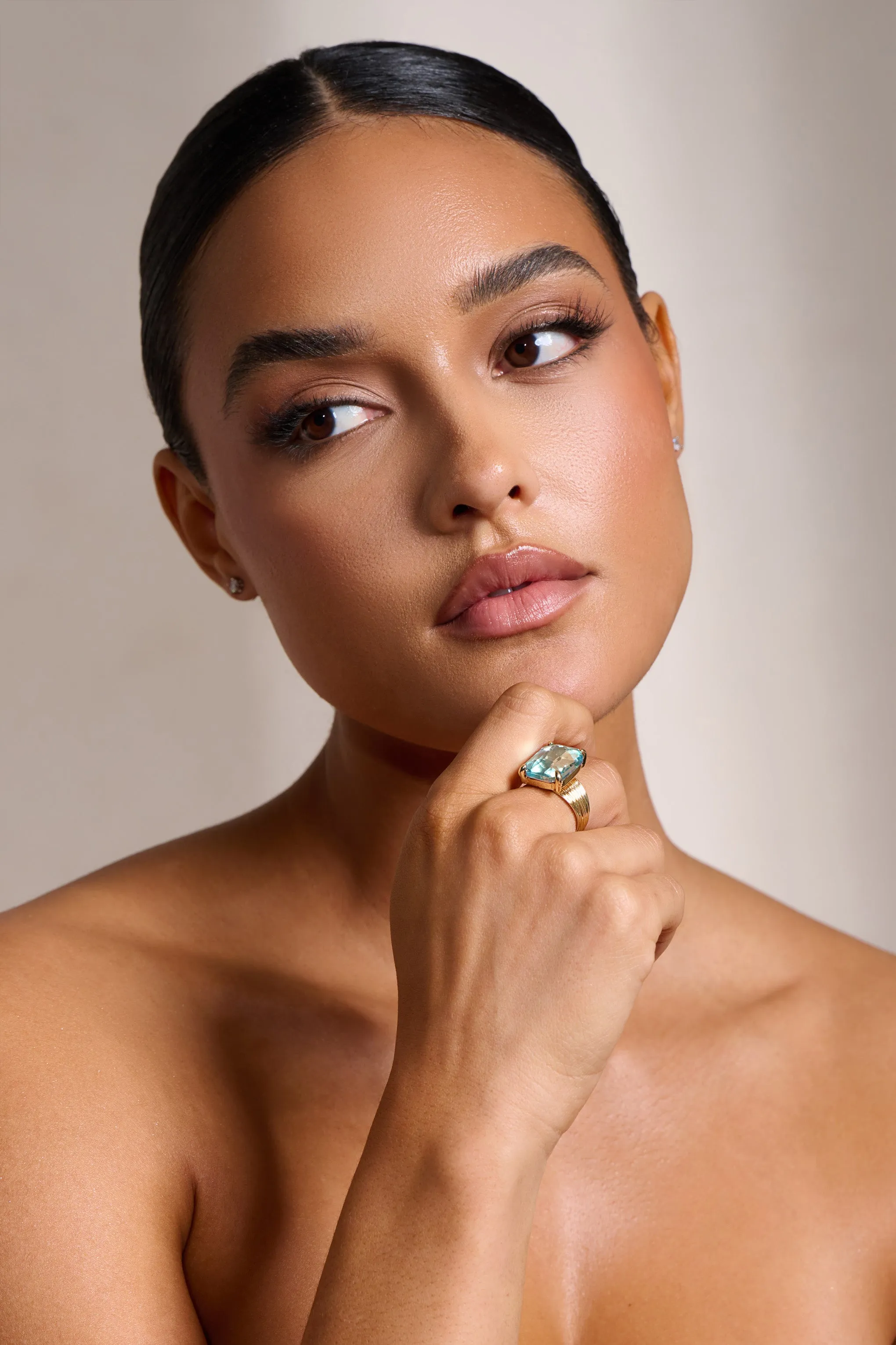 Sandra | Aqua Gold Statement Ring sold by Club L London product image thumbnail 2