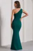 Michelle | Bottle Green One-Shoulder Gathered Maxi Dress sold by Club L London