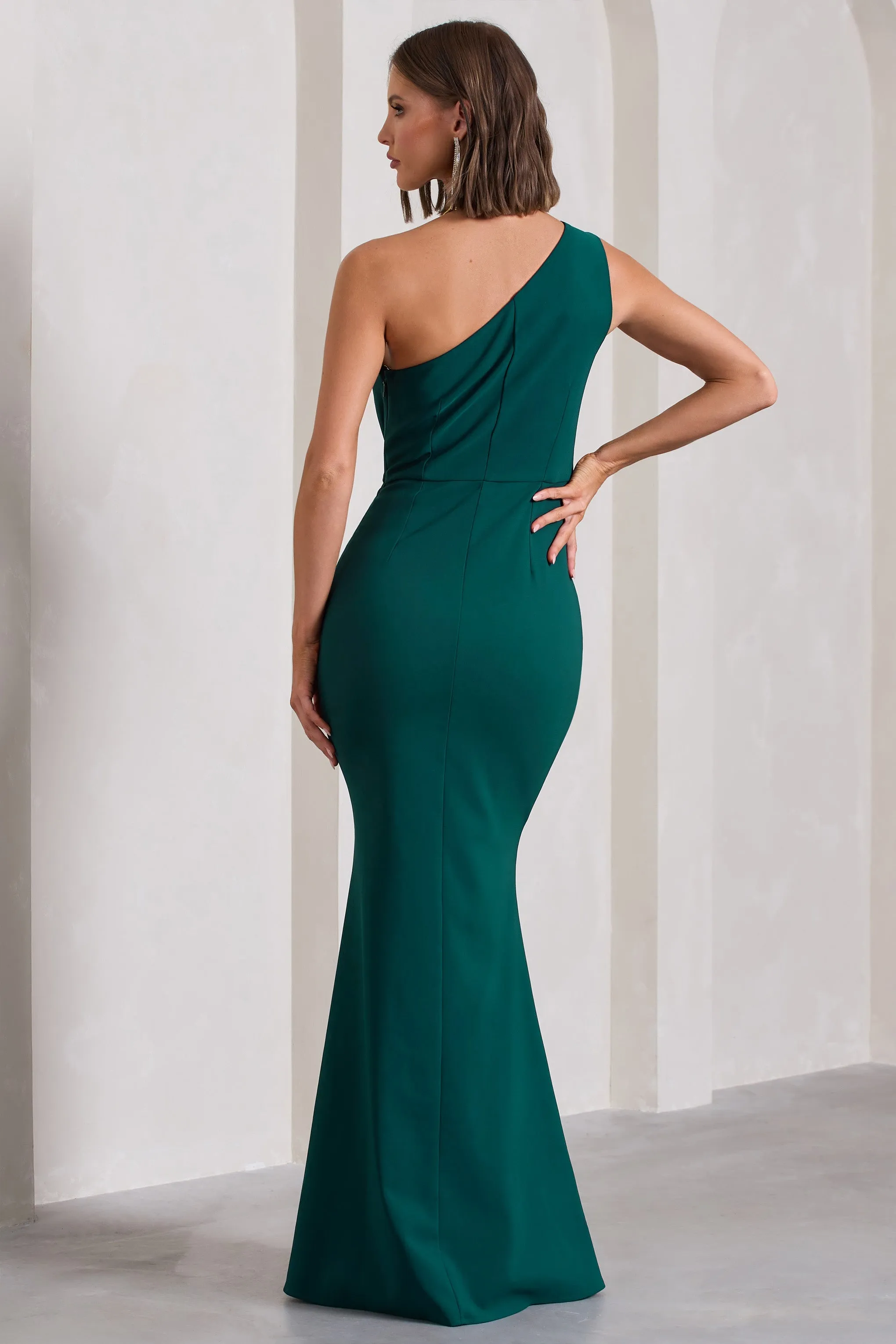 Michelle | Bottle Green One-Shoulder Gathered Maxi Dress sold by Club L London product image thumbnail 2