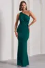 Michelle | Bottle Green One-Shoulder Gathered Maxi Dress sold by Club L London