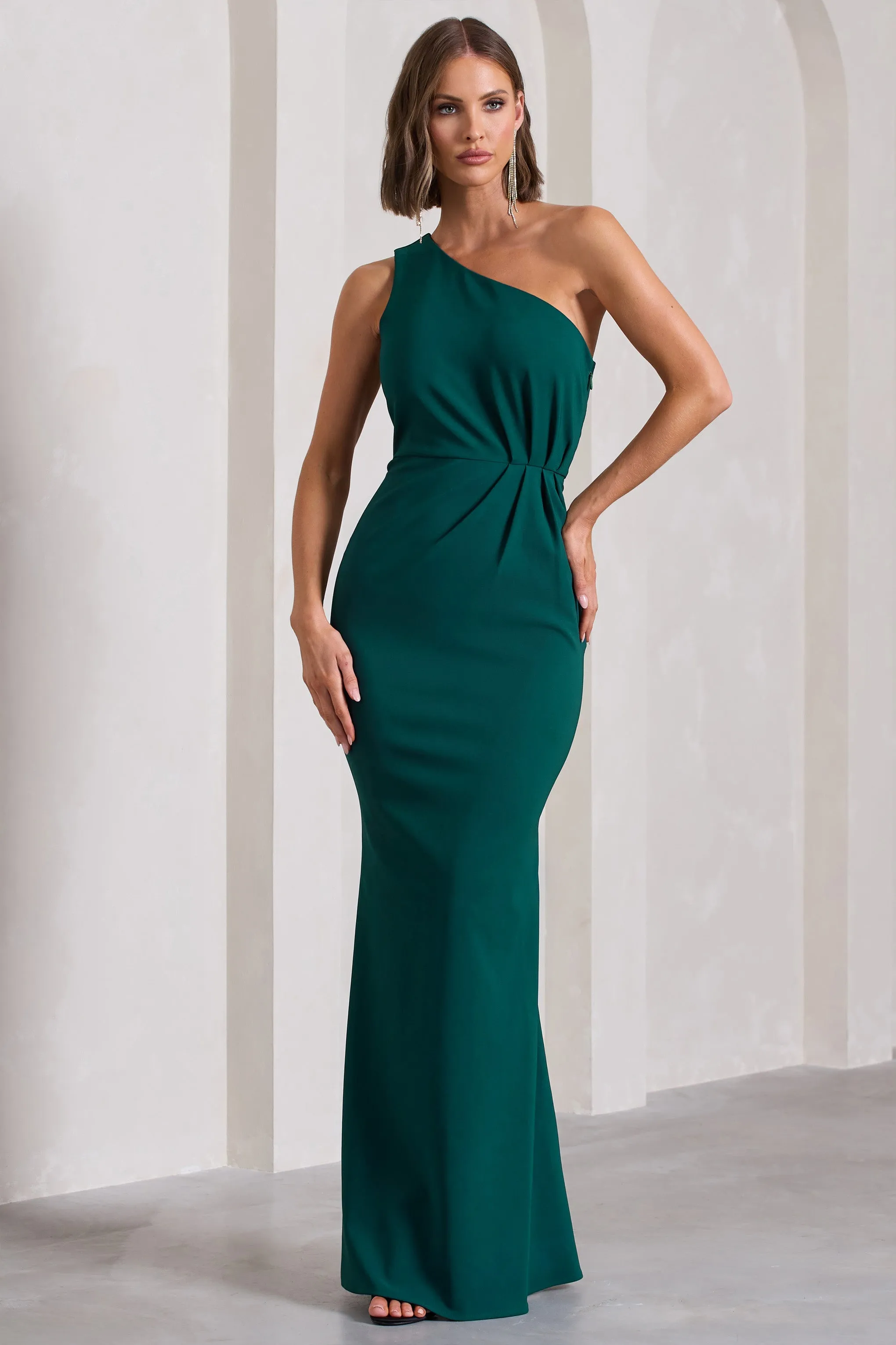 Michelle | Bottle Green One-Shoulder Gathered Maxi Dress sold by Club L London product image thumbnail 5
