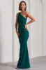 Michelle | Bottle Green One-Shoulder Gathered Maxi Dress sold by Club L London