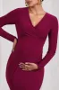 Marcia | Berry Bodycon Plunge-Neck Maternity Midi Dress sold by Club L London