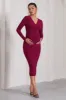 Marcia | Berry Bodycon Plunge-Neck Maternity Midi Dress sold by Club L London