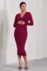 Marcia | Berry Bodycon Plunge-Neck Maternity Midi Dress sold by Club L London