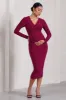Marcia | Berry Bodycon Plunge-Neck Maternity Midi Dress sold by Club L London