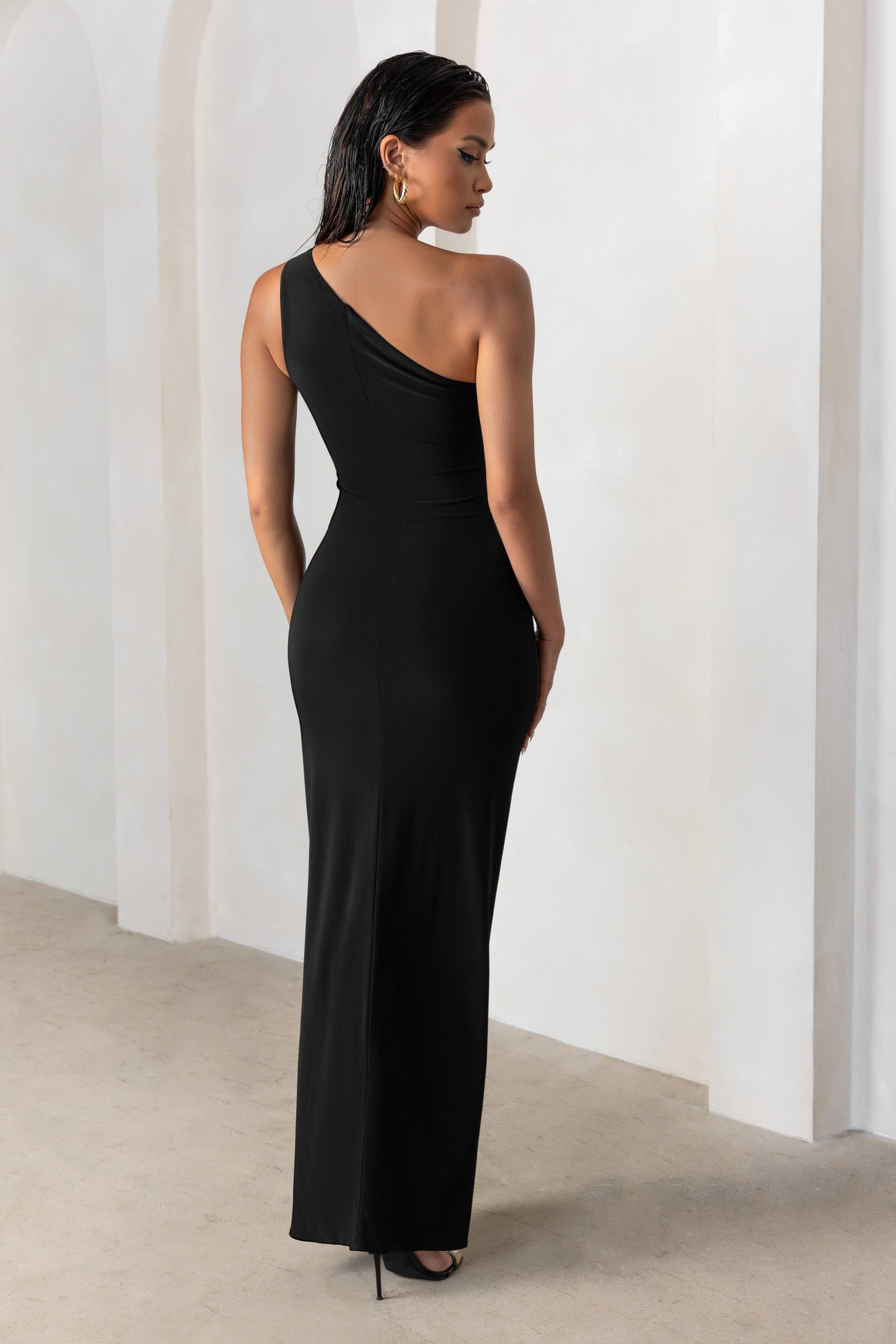 Honey Honey | Black One Shoulder Maxi Dress sold by Club L London product image thumbnail 2