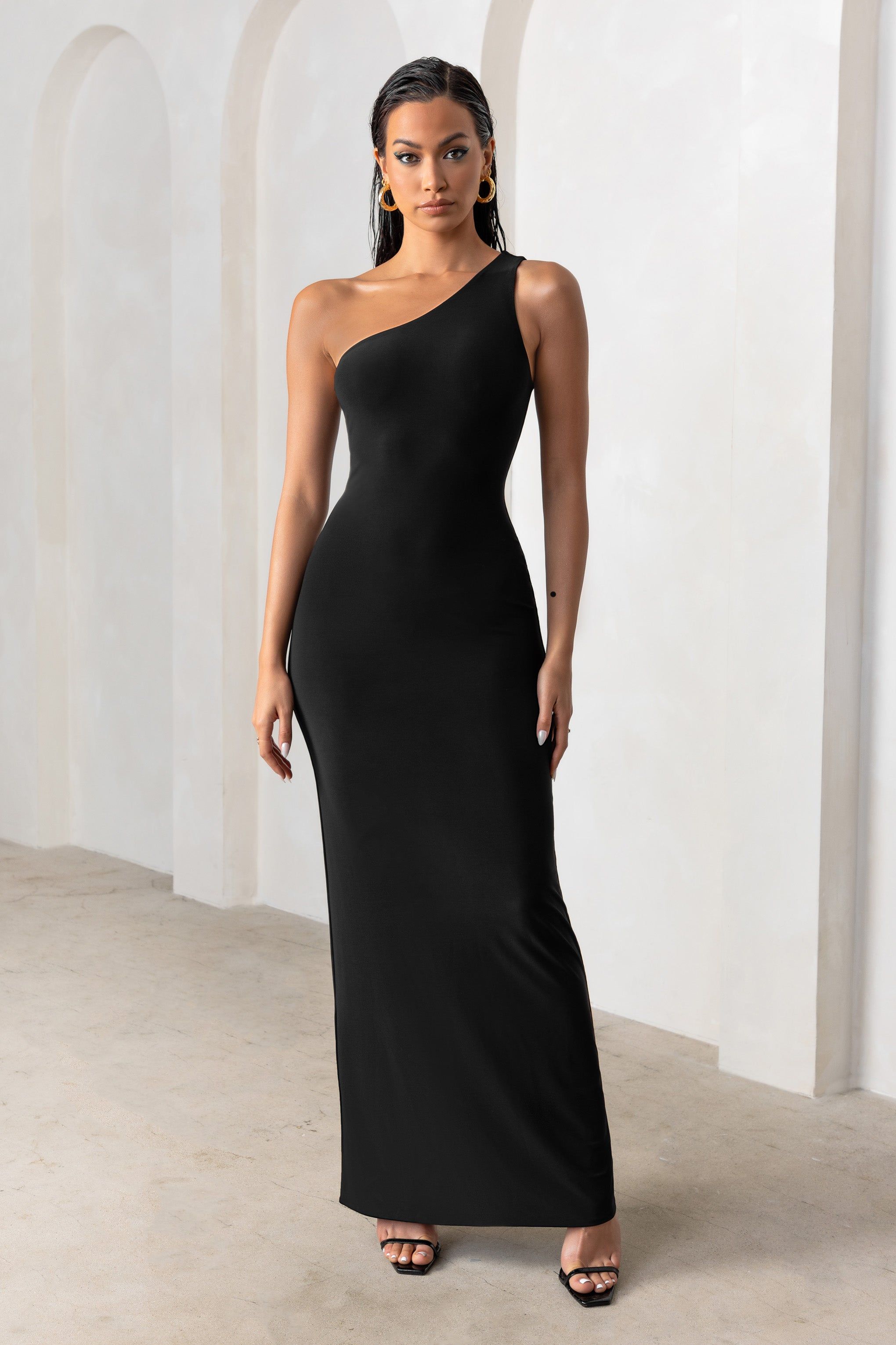 Honey Honey | Black One Shoulder Maxi Dress sold by Club L London product image thumbnail 4