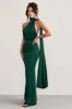 Mademoiselle | Bottle Green Satin Asymmetric Scarf Neck Backless Maxi Dress sold by Club L London