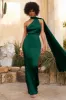 Mademoiselle | Bottle Green Satin Asymmetric Scarf Neck Backless Maxi Dress sold by Club L London