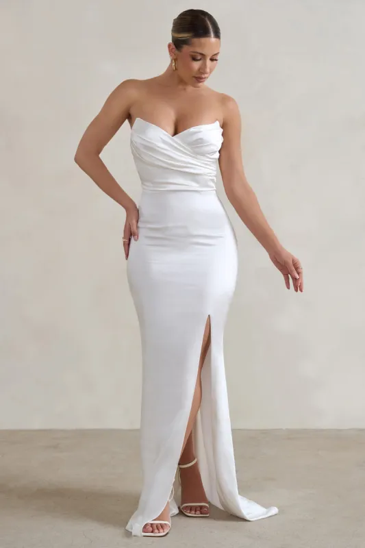 Coraline | White Strapless Maxi Dress With Split sold by Club L London