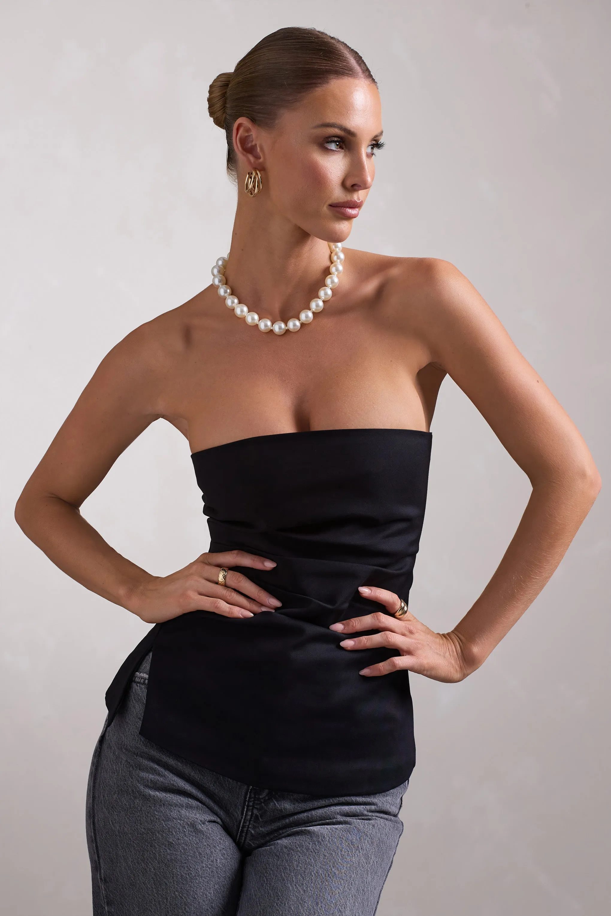 Talk That Talk | Black Strapless Split Bandeau Top sold by Club L London