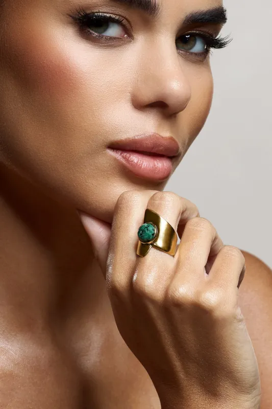 Zuri | Green Pendant Adjustable Gold Ring sold by Club L London