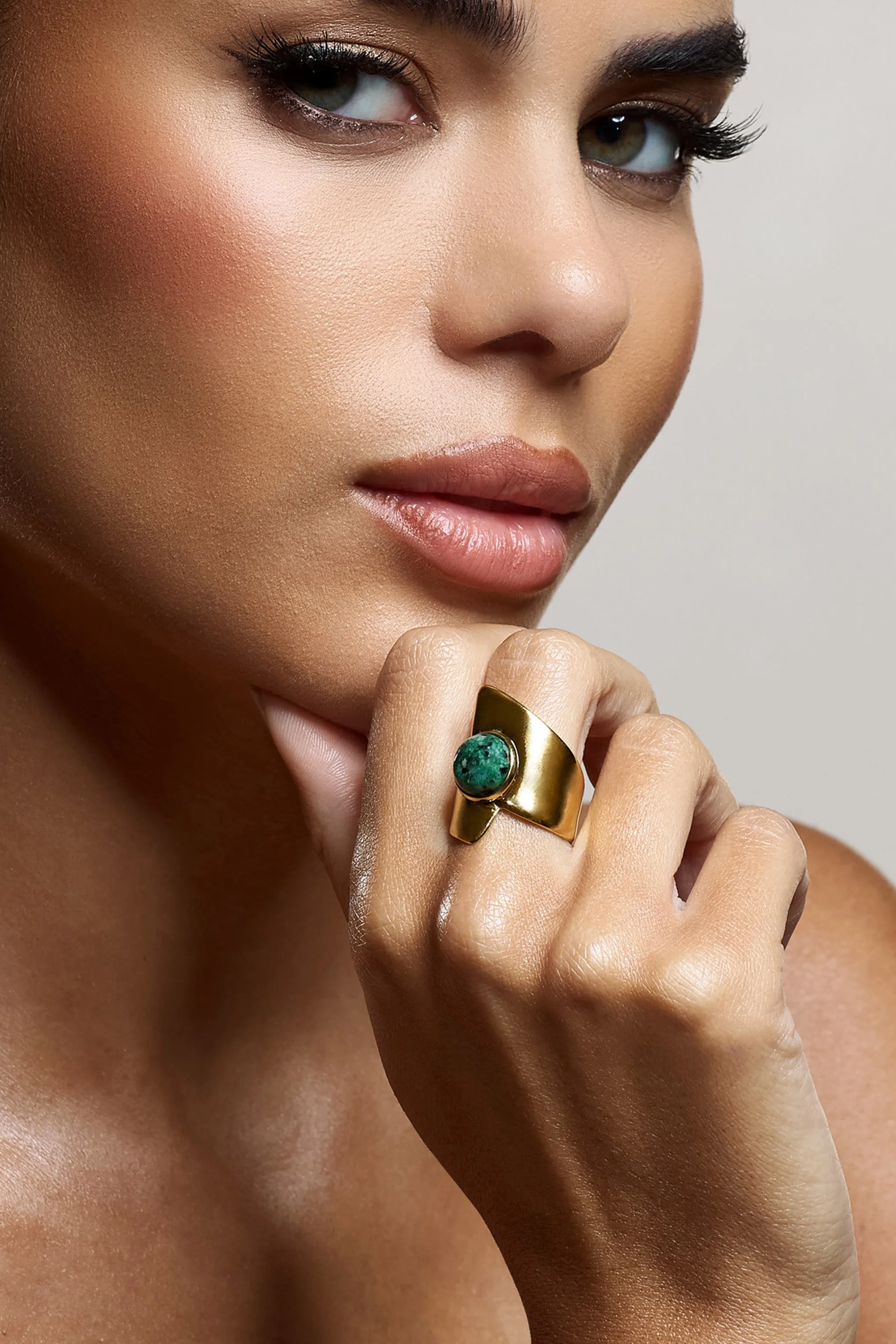 Zuri | Green Pendant Adjustable Gold Ring sold by Club L London