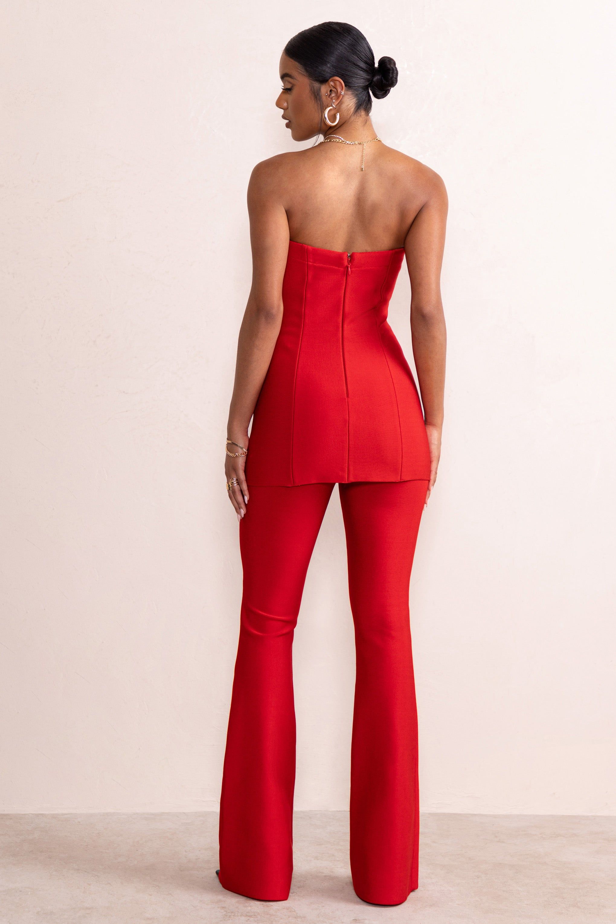 Capri | Red Bandage High Waist Flared Trousers sold by Club L London product image thumbnail 2