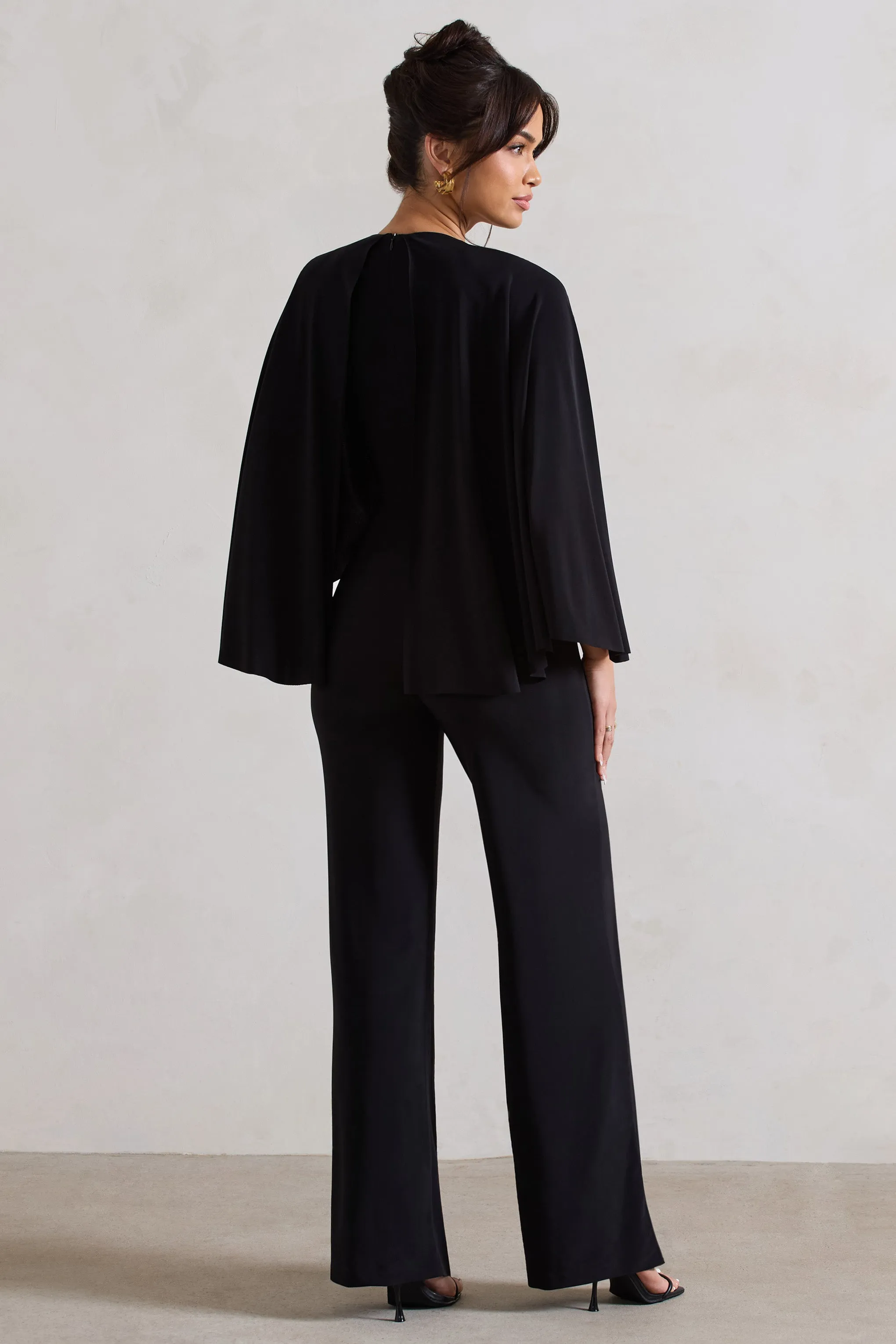 Nori | Black Plunge-Neck Straight-Leg Cape Jumpsuit sold by Club L London product image thumbnail 2