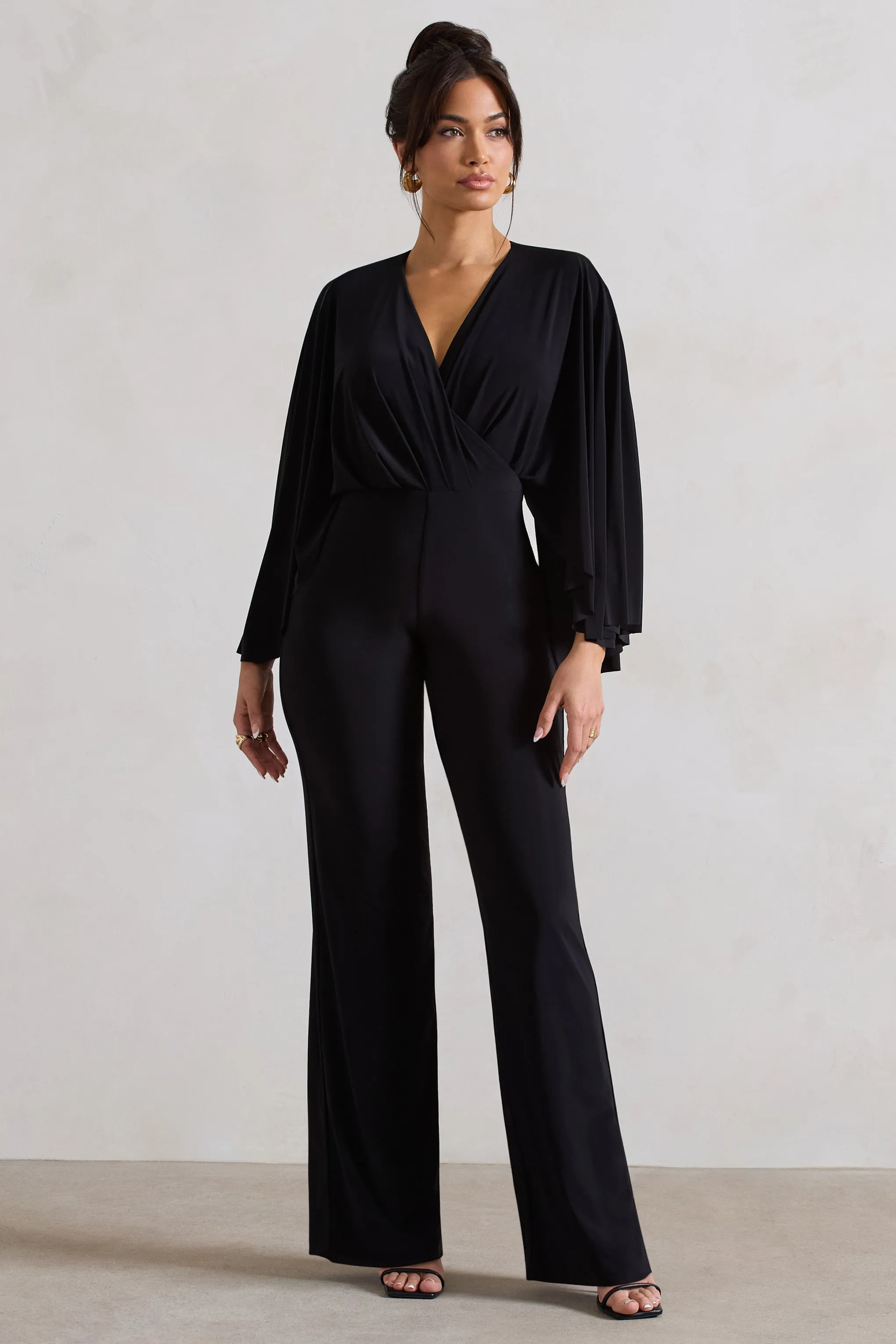 Nori | Black Plunge-Neck Straight-Leg Cape Jumpsuit sold by Club L London product image thumbnail 5