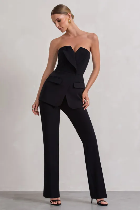 Money Moves | Black Strapless Blazer-Inspired Straight-Leg Jumpsuit sold by Club L London