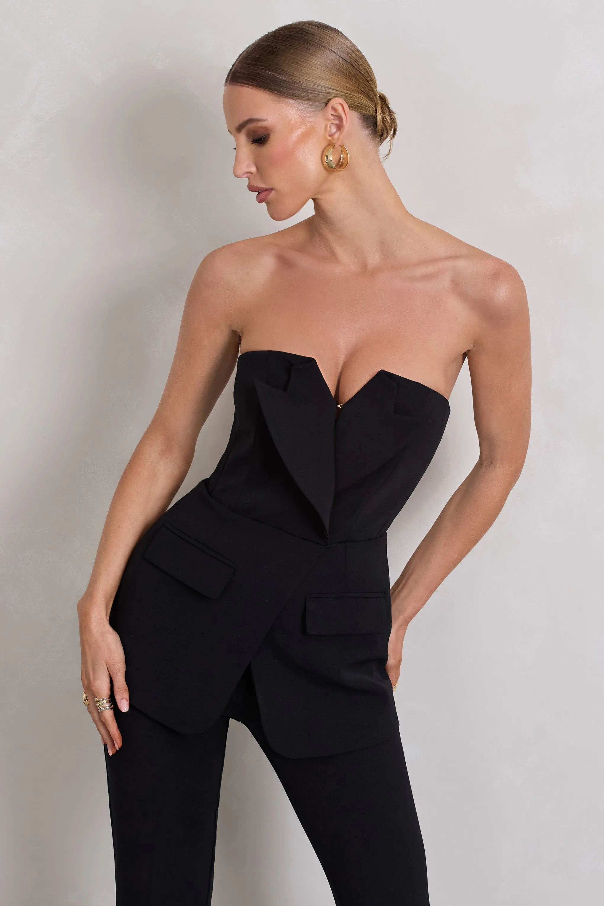 Money Moves | Black Strapless Blazer-Inspired Straight-Leg Jumpsuit sold by Club L London product image thumbnail 4