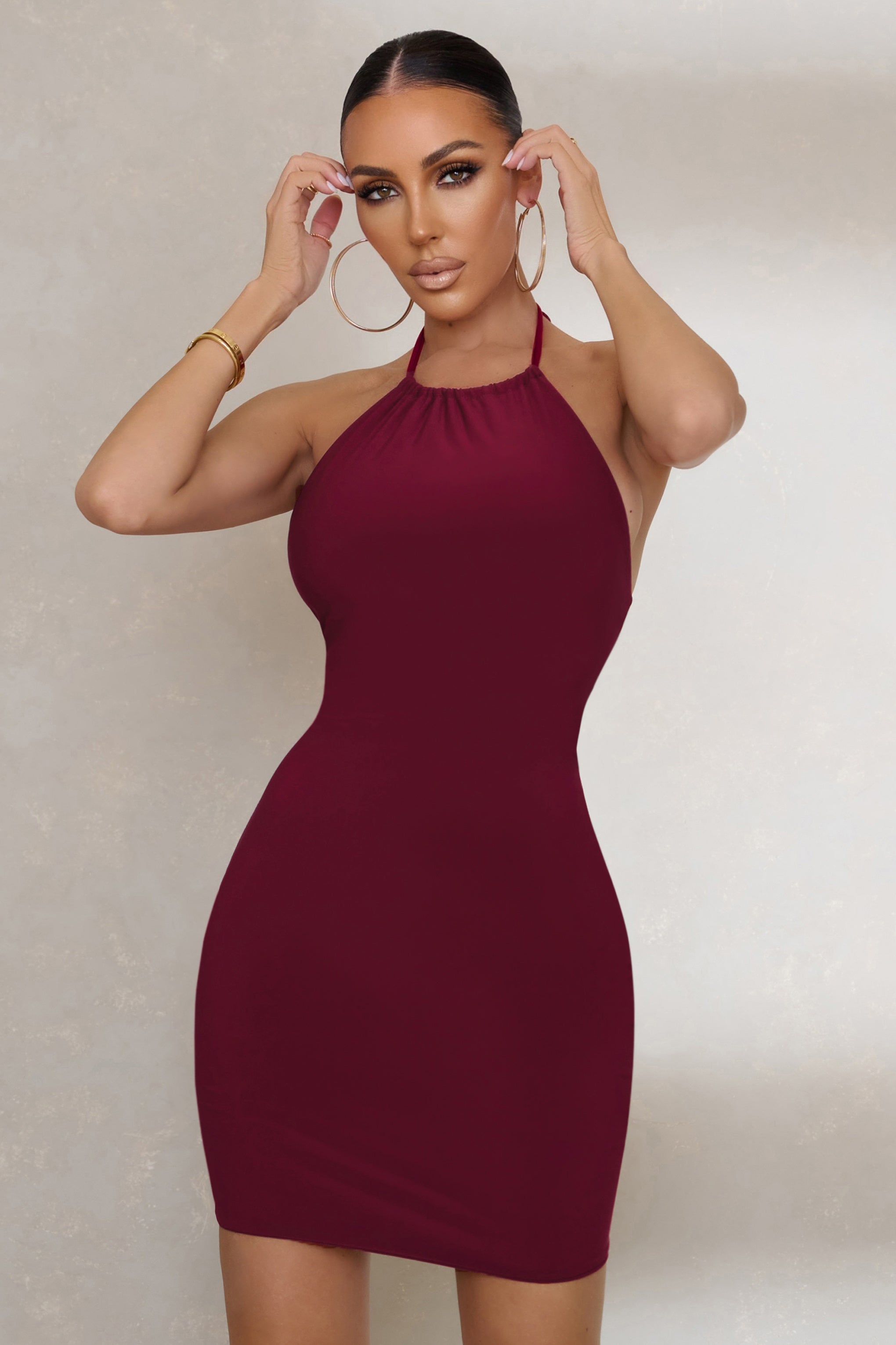 Horizon | Berry Halterneck Mini Dress sold by Club L London product image thumbnail 3