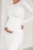 Eternal | White Ruched Long-Sleeved Split Maternity Midi Dress sold by Club L London