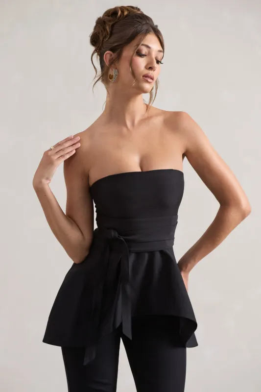 Success | Black Bandeau High-Low Tie-Waist Top sold by Club L London