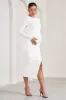 Eternal | White Ruched Long-Sleeved Split Maternity Midi Dress sold by Club L London