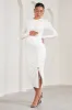 Eternal | White Ruched Long-Sleeved Split Maternity Midi Dress sold by Club L London