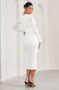Eternal | White Ruched Long-Sleeved Split Maternity Midi Dress sold by Club L London