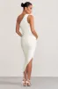 Late Night | White Maternity Ruched One Shoulder Midi Dress sold by Club L London