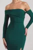 Stand Out | Bottle Green Bardot Long Sleeve Ruched Maxi With Side Split sold by Club L London