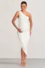 Late Night | White Maternity Ruched One Shoulder Midi Dress sold by Club L London
